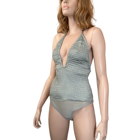 Intimately Free People Bodysuit Top Leotard Shirred Backless Deep V Plunge Neck - Picture 3 of 16